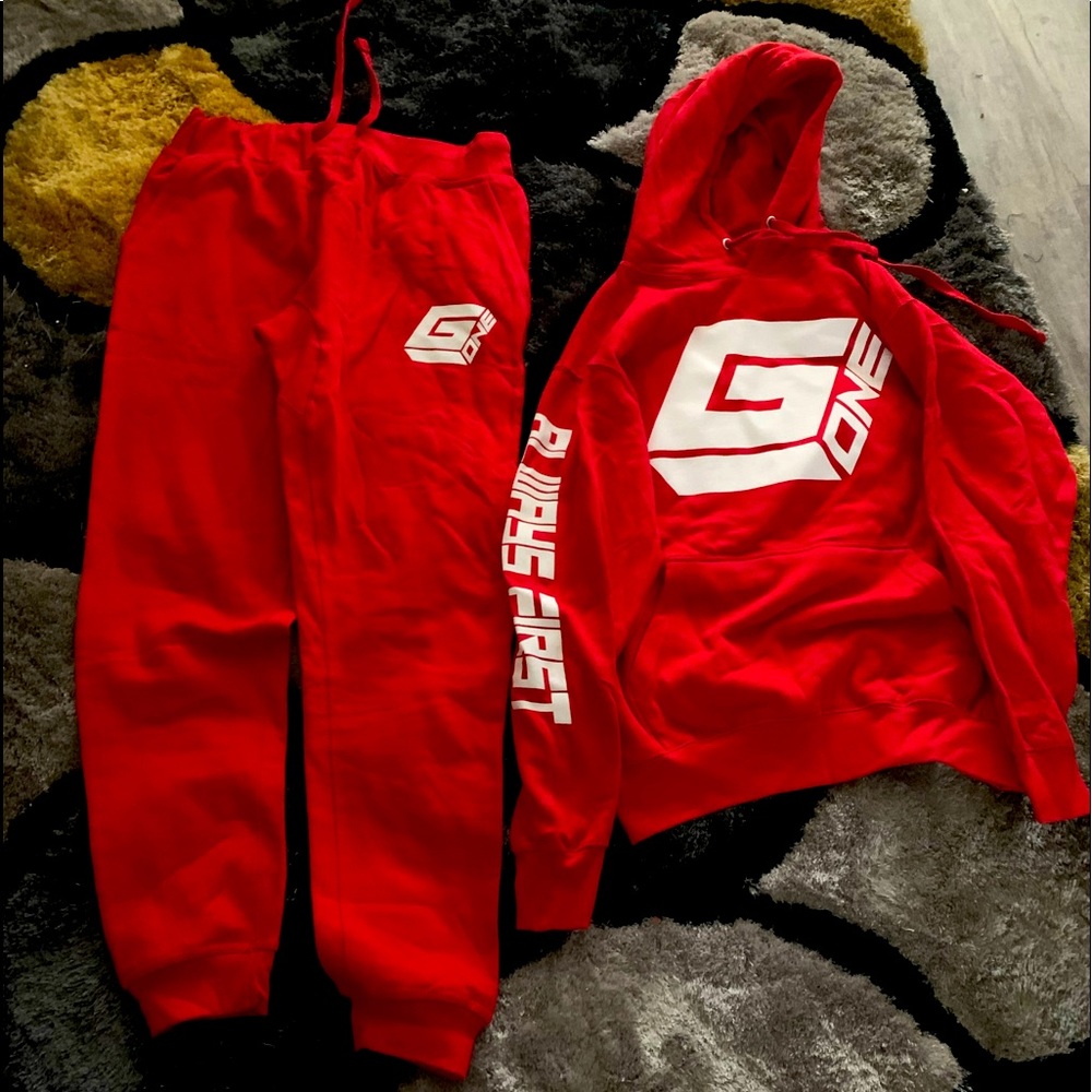Red with white  g-one logo Very comfortable and very warm joggers and hoodie